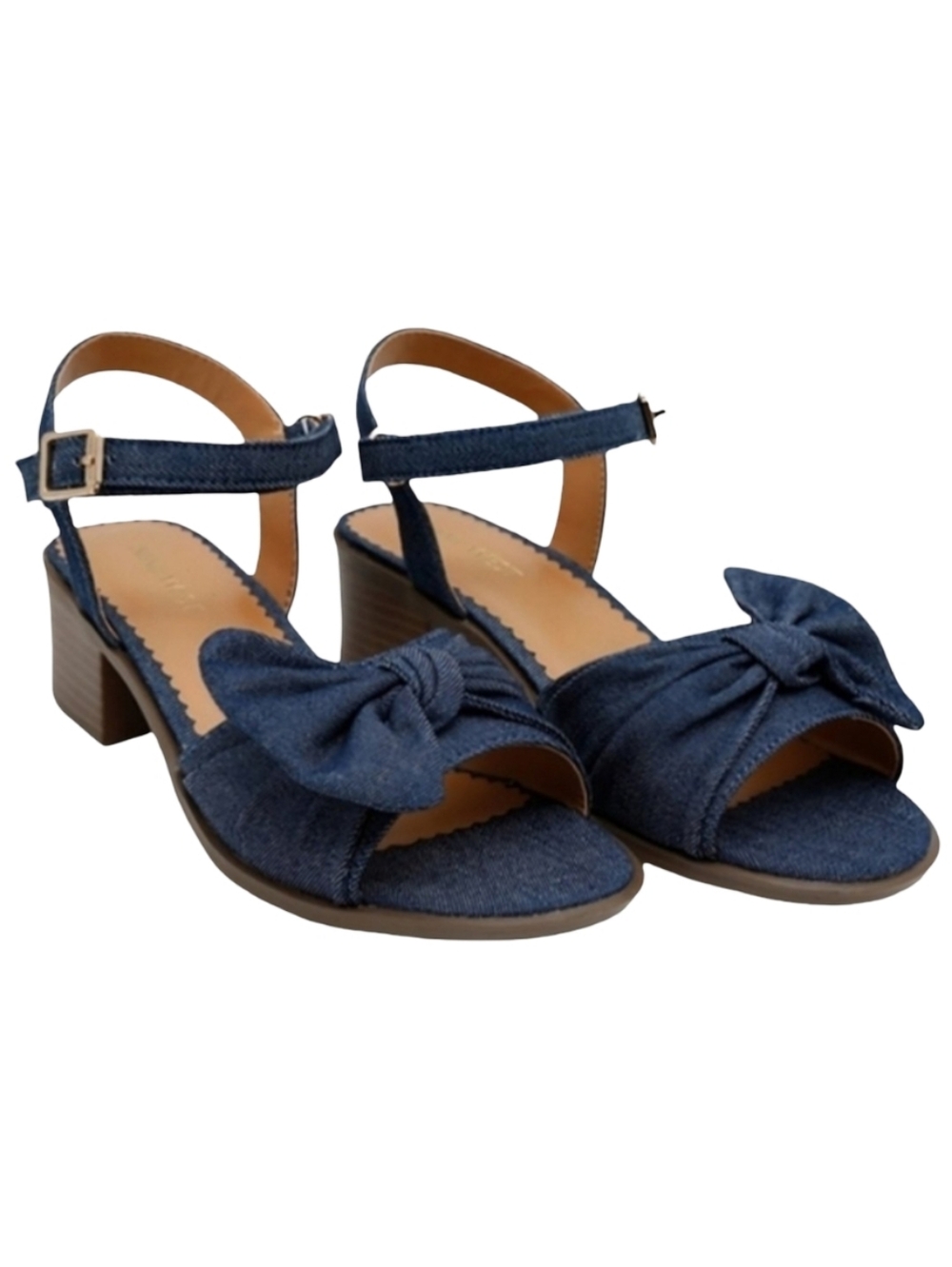 NINE WEST Keirah Denim Bow Sandals Big Girls Size 6 Blue Block Heel